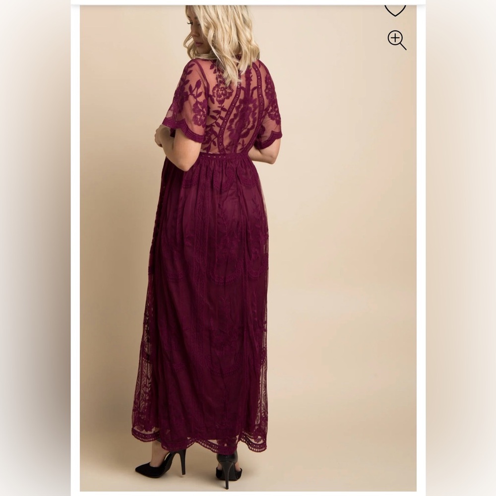 Pinkblush Burgundy Floral Lace Overlay Maxi Maternity Dress - Picture 3 of 3